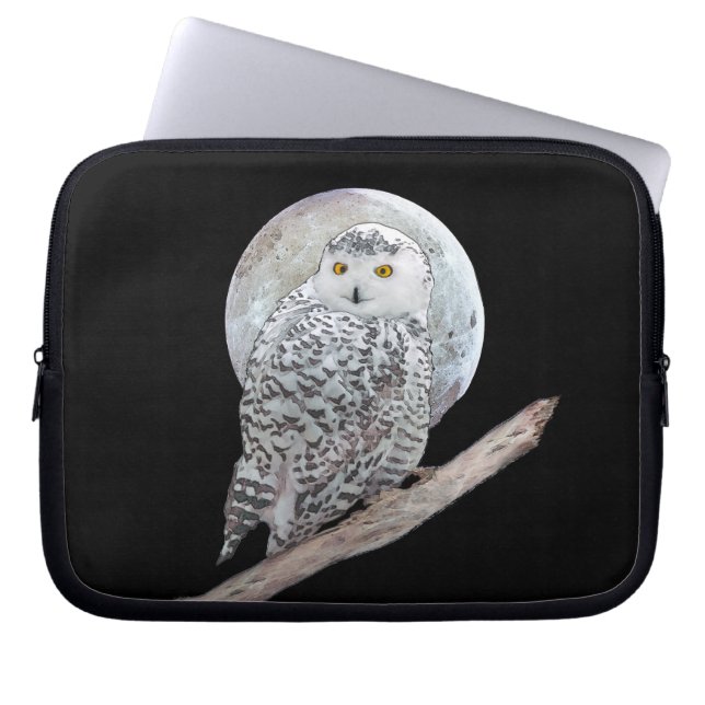 Snowy Owl and Moon Painting - Original Bird Art Laptop Sleeve (Voorkant)