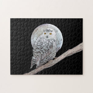 Snowy Owl and Moon Painting - Original Bird Art Legpuzzel