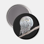 Snowy Owl and Moon Painting - Original Bird Art Magneet (Voorkant / Achterkant)