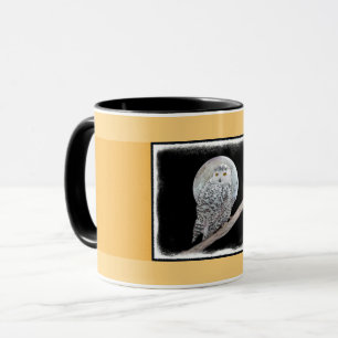 Snowy Owl and Moon Painting - Original Bird Art Mok