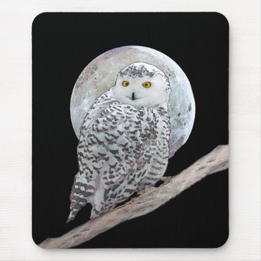 Snowy Owl and Moon Painting - Original Bird Art Muismat (Voorkant)