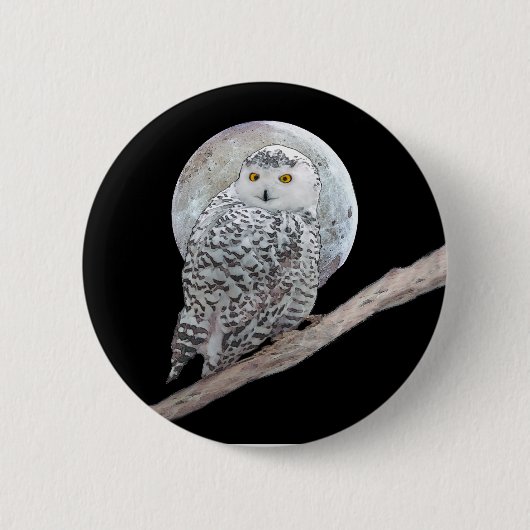 Snowy Owl and Moon Painting - Original Bird Art Ronde Button 5,7 Cm (Voorkant)