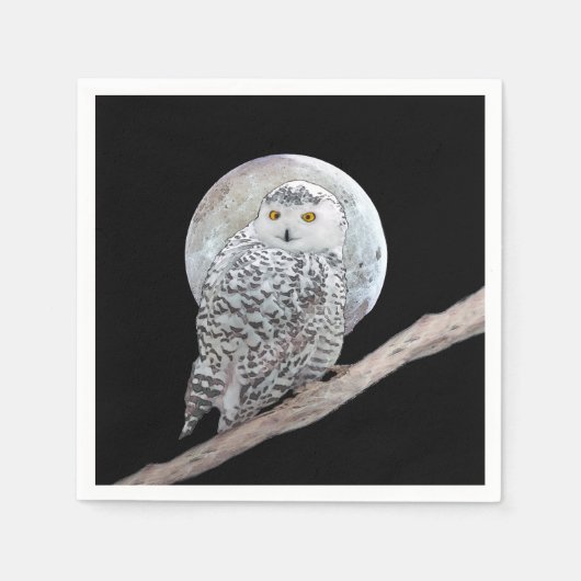Snowy Owl and Moon Painting - Original Bird Art Servet (Voorkant)