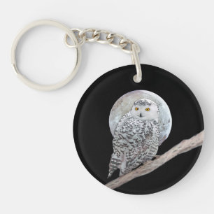 Snowy Owl and Moon Painting - Original Bird Art Sleutelhanger