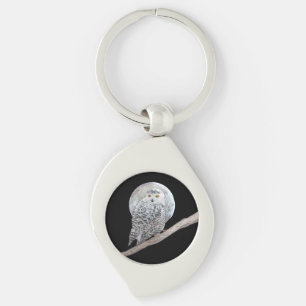 Snowy Owl and Moon Painting - Original Bird Art Sleutelhanger