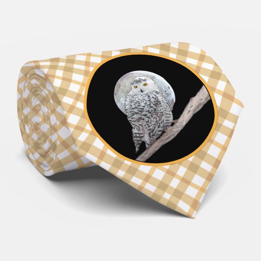 Snowy Owl and Moon Painting - Original Bird Art Stropdas (Opgerold)