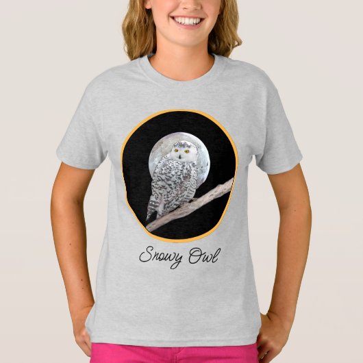 Snowy Owl and Moon Painting - Original Bird Art T- T-shirt (Voorkant)