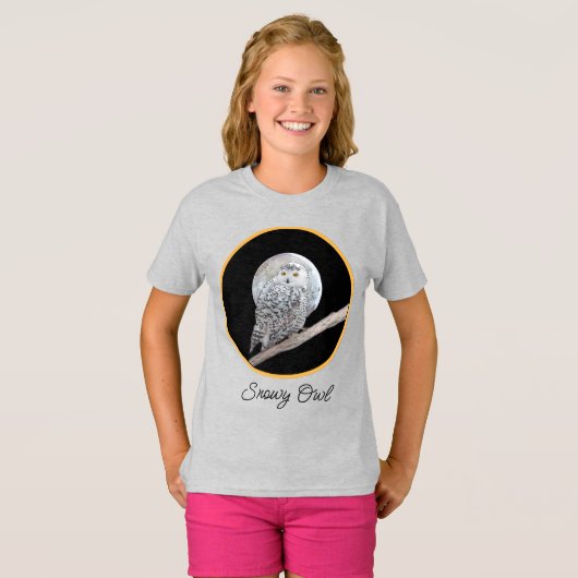 Snowy Owl and Moon Painting - Original Bird Art T- T-shirt (Voorkant volledig)