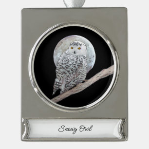 Snowy Owl and Moon Painting - Original Bird Art Verzilverd Banner Ornament