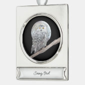 Snowy Owl and Moon Painting - Original Bird Art Verzilverd Banner Ornament (Links)