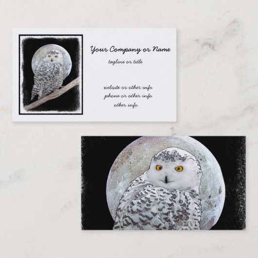 Snowy Owl and Moon Painting - Original Bird Art Visitekaartje (Voorkant / Achterkant)