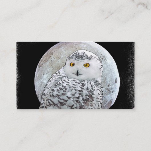 Snowy Owl and Moon Painting - Original Bird Art Visitekaartje (Achterkant)