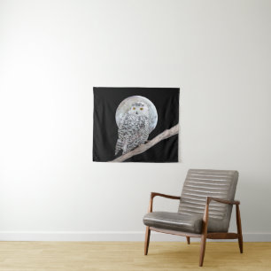 Snowy Owl and Moon Painting - Original Bird Art Wandkleed