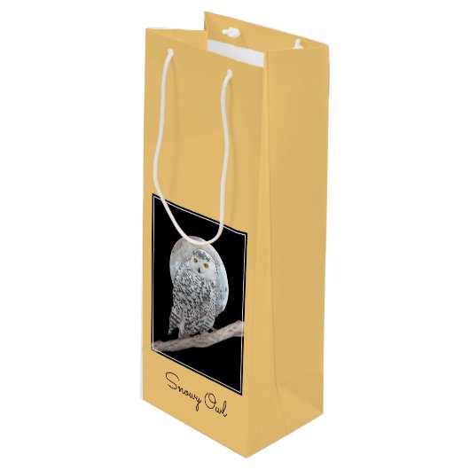 Snowy Owl and Moon Painting - Original Bird Art Wijn Cadeautas (Voorkant Gekanteld)