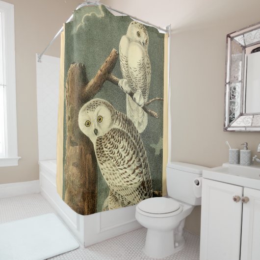 Snowy Owl Audubon Bird Artwork Douchegordijn (In situ)