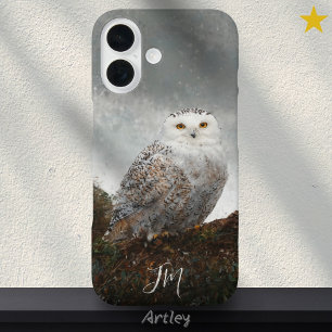 Snowy Owl Bird Painting Custom Name Vogelspotten iPhone 16 Hoesje