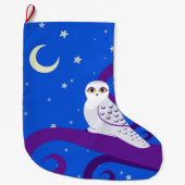 Snowy Owl Crescent Moon Night Forest Art Grote Kerstsok (Voorkant)