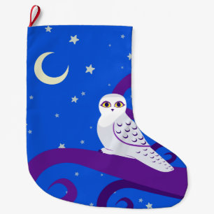 Snowy Owl Crescent Moon Night Forest Art Grote Kerstsok