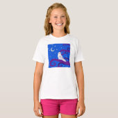 Snowy Owl Crescent Moon Night Forest Art T-shirt (Voorkant volledig)