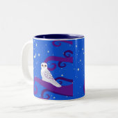 Snowy Owl Crescent Moon Night Forest Art Tweekleurige Koffiemok (Voorkant links)