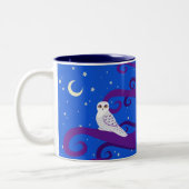 Snowy Owl Crescent Moon Night Forest Art Tweekleurige Koffiemok (Links)