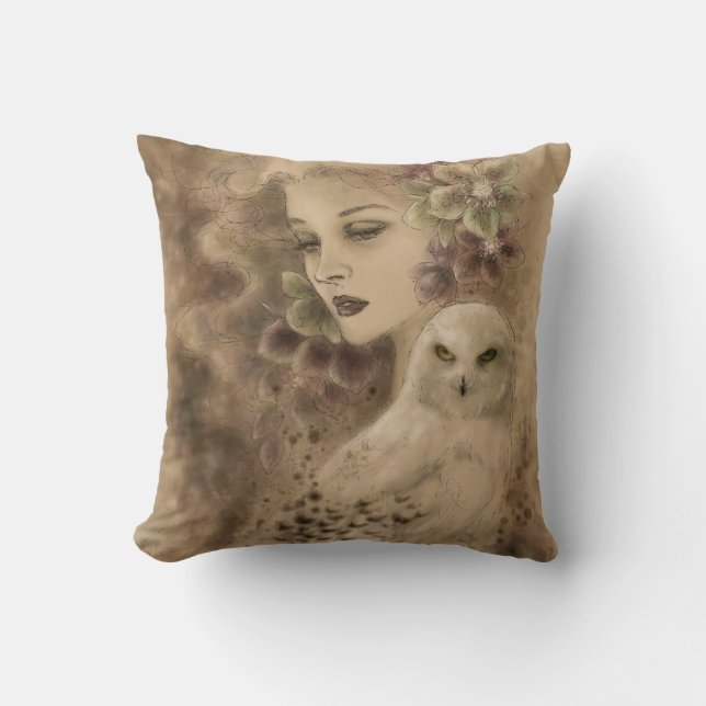 Snowy Owl Fantasy Illustration Pillow Kussen (Voorkant)
