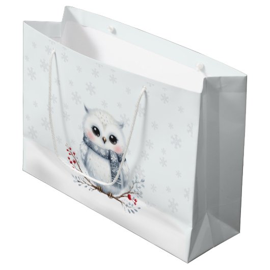 Snowy Owl Gift Bag Groot Cadeauzakje (Voorkant Gekanteld)