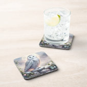 Snowy Owl in Moonlit Winter Garden Bier Onderzetter (Rechterzijde)
