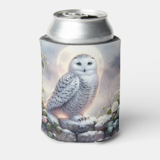 Snowy Owl in Moonlit Winter Garden Blikjeskoeler (Blikje Achterkant)