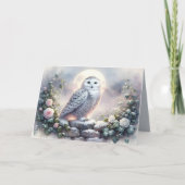 Snowy Owl in Moonlit Winter Garden Kaart (Voorkant)