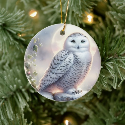Snowy Owl in Moonlit Winter Garden Keramisch Ornament (Boom)
