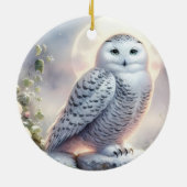 Snowy Owl in Moonlit Winter Garden Keramisch Ornament (Achterkant)