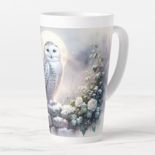 Snowy Owl in Moonlit Winter Garden Latte Mok (Rechterhoek)