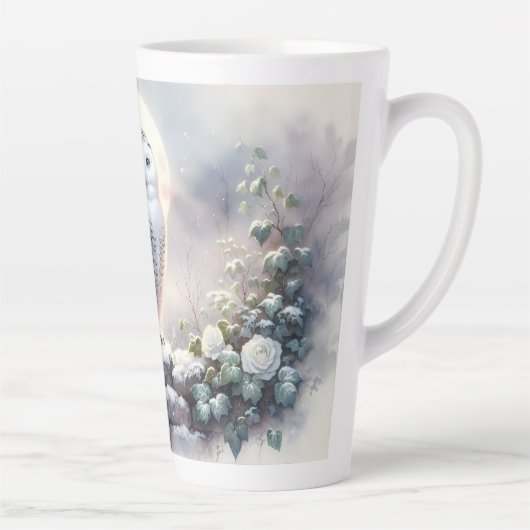Snowy Owl in Moonlit Winter Garden Latte Mok (Rechts)