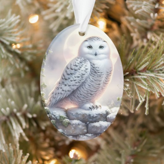 Snowy Owl in Moonlit Winter Garden Ornament (Boom)