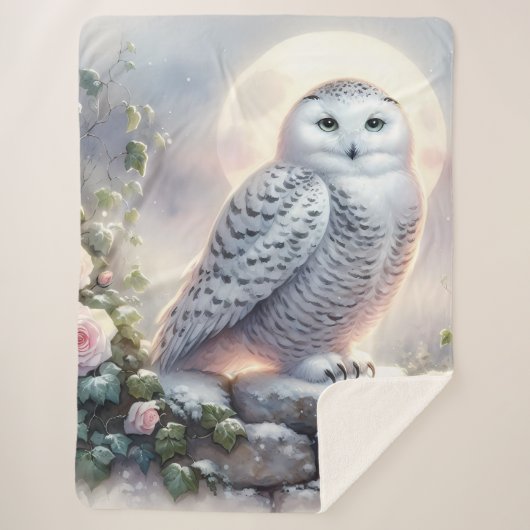 Snowy Owl in Moonlit Winter Garden Sherpa Deken (Voorkant)