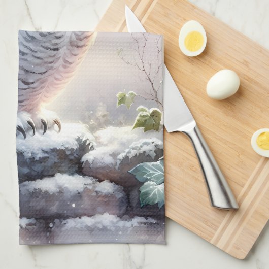 Snowy Owl in Moonlit Winter Garden Theedoek (Quarter Fold)