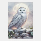 Snowy Owl in Moonlit Winter Garden Theedoek (Verticaal)