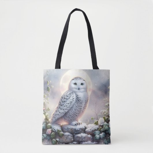 Snowy Owl in Moonlit Winter Garden Tote Bag (Voorkant)