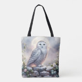 Snowy Owl in Moonlit Winter Garden Tote Bag (Achterkant)