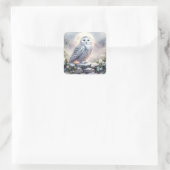 Snowy Owl in Moonlit Winter Garden Vierkante Sticker (Tas)