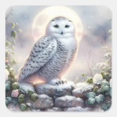 Snowy Owl in Moonlit Winter Garden Vierkante Sticker (Voorkant)