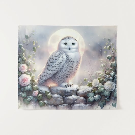 Snowy Owl in Moonlit Winter Garden Wandkleed (Voorkant (horizontaal))