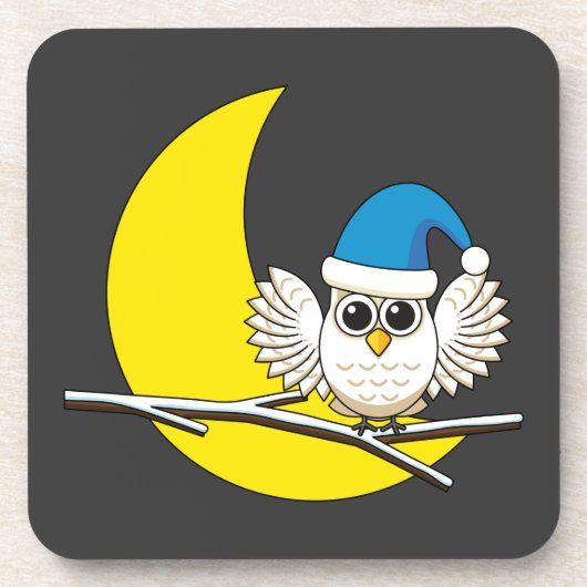 Snowy Owl in New Moon Winter Night Bier Onderzetter (Voorkant)
