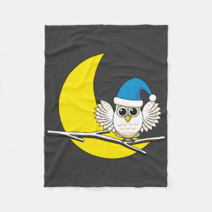 Snowy Owl in New Moon Winter Night Fleece Deken