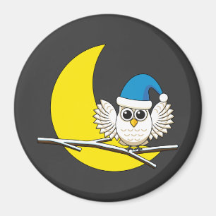 Snowy Owl in New Moon Winter Night Magneet