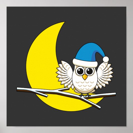 Snowy Owl in New Moon Winter Night Poster (Voorkant)