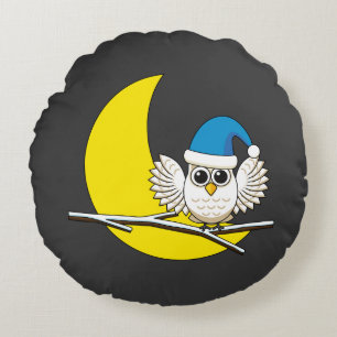 Snowy Owl in New Moon Winter Night Rond Kussen