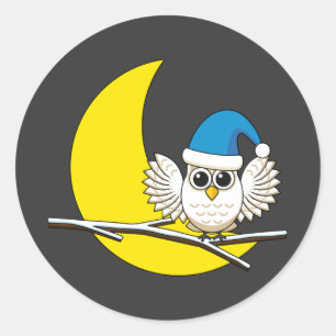 Snowy Owl in New Moon Winter Night Ronde Sticker