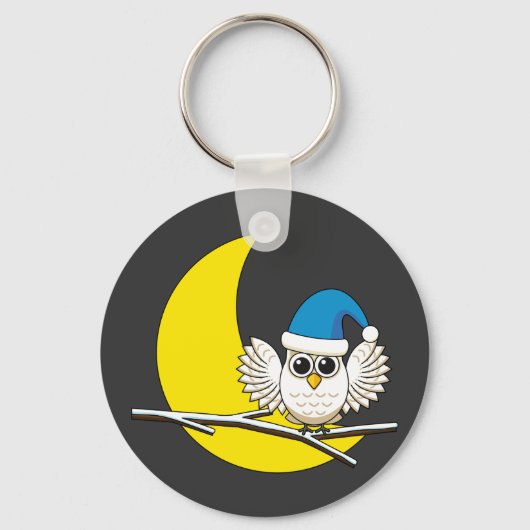Snowy Owl in New Moon Winter Night Sleutelhanger (Voorkant)